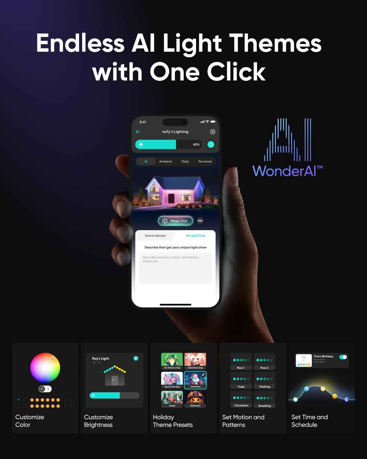 eufy Permanent Outdoor Lights E22, 100ft with 60 Triple-LED Lights, Smart RGBWW for Christmas, Daily and Holiday, IP67 Waterproof, AI Lighting Themes for Christmas Decorations, Links with Cameras