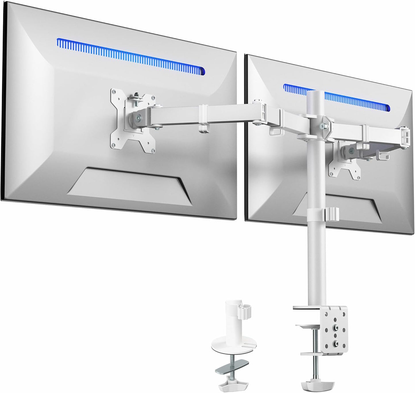 VIVO Dual Monitor Desk Mount, Holds 2 Computer Screens up to 30 inches and 22lbs Each, Heavy Duty Fully Adjustable Steel Stand with C-Clamp and Grommet, Black, STAND-V002