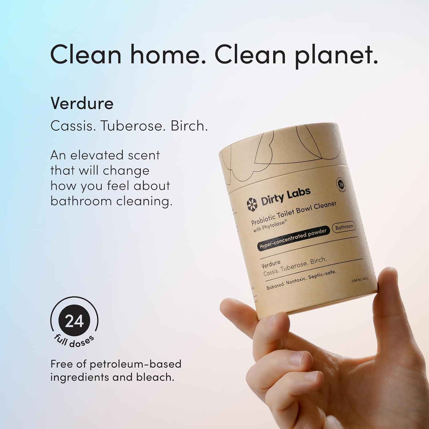 Dirty Labs Probiotic Toilet Bowl Cleaner Powder with Phytolase Bio Enzymes | Septic-Safe, Biodegradable, Bleach-Free | Verdure Scent