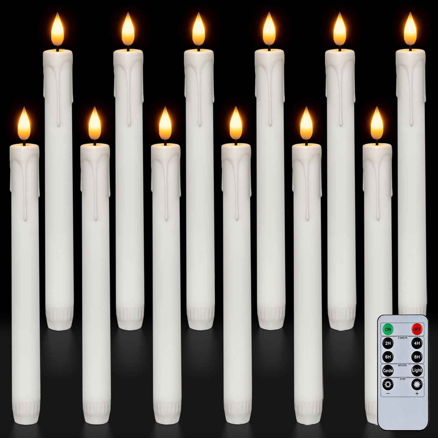 Homemory 6 Pcs Flameless Taper Candles with Remote, Timer, Dimmer, Ivory Battery Operated CandleSticks with Flickering Light, Plastic Led Window Candles, 9.6 Inches for Halloween Christmas Decoration