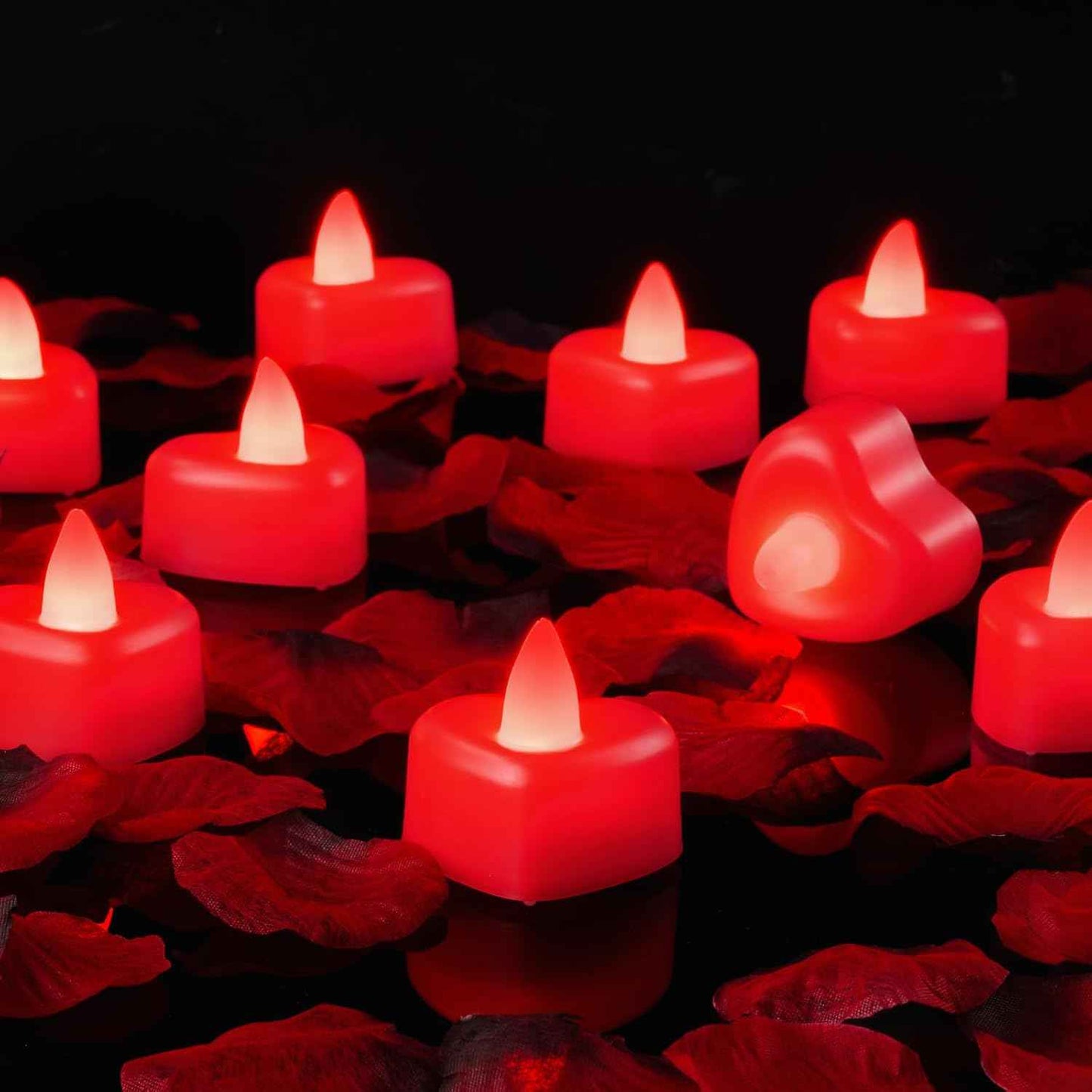 Amagic 1000 Pieces Artificial Rose Petals with 12 Heart LED Tea Lights Candles Kit, Rose Petals and Candles Set for Proposal, Anniversary, Valentine's Day, Special Romantic Night, Wedding Table Decor