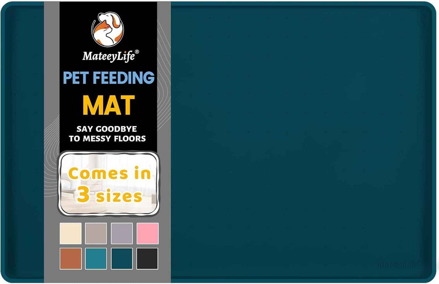 MateeyLife Silicone Cat & Dog Food Mat for Floors Waterproof, Anti-Slip Dog Bowl Mats for Food and Water, Pet Feeding Mats with Lip to Prevent Spills, Pet Placemat for Messy Drinkers to Protect Floors