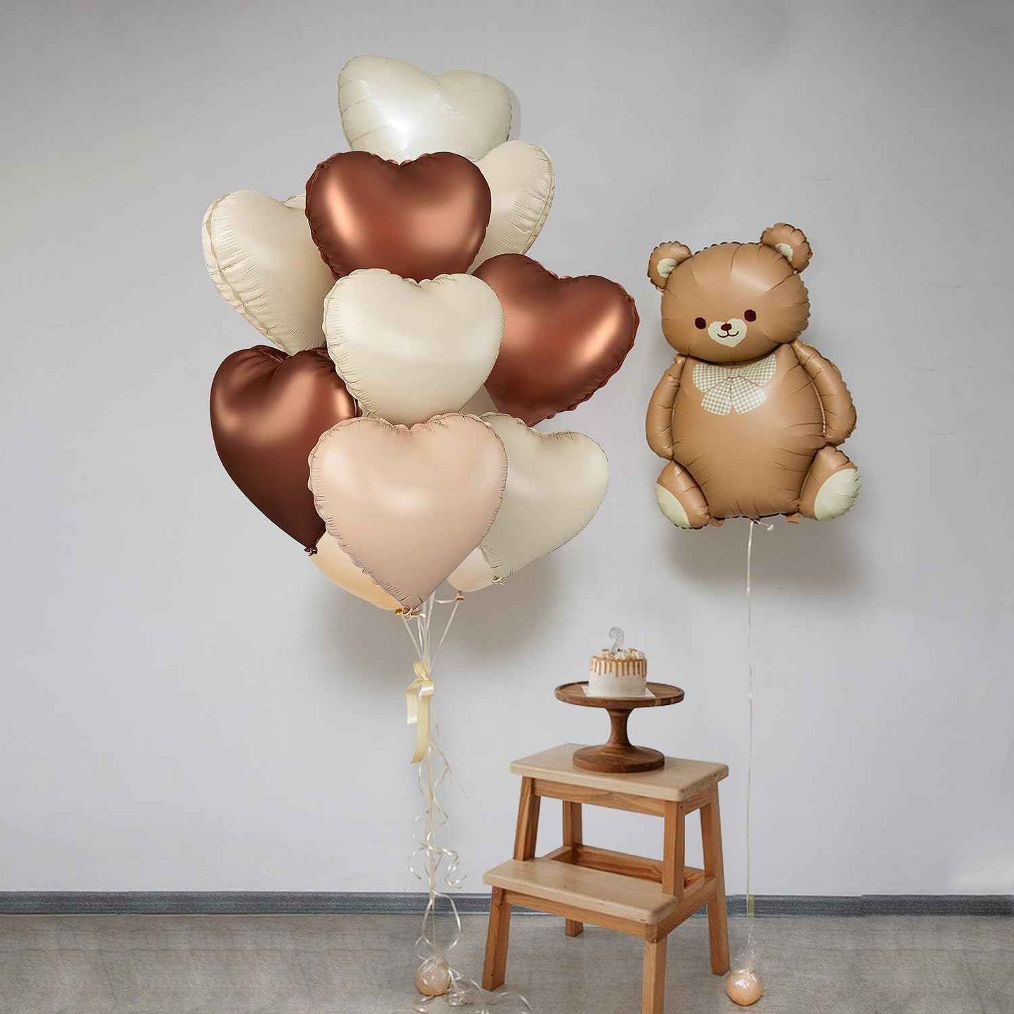 Brown Cream Heart Shape Foil Balloons -15PCS- for Valentine's Day Decorations, 'I Love You' Balloons, Romantic Decorations for Special Night (18inch)
