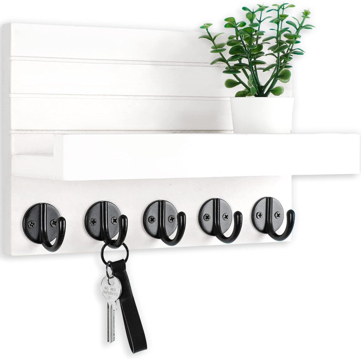 Key Holder for Wall, Decorative Key and Mail Holder with Shelf Has Large Hooks for Bags, Coats, Umbrella – Paulownia Wood Key Hanger with Mounting Hardware (9.8”W x 6.7”H x 4.2”D) - Rayz Mart