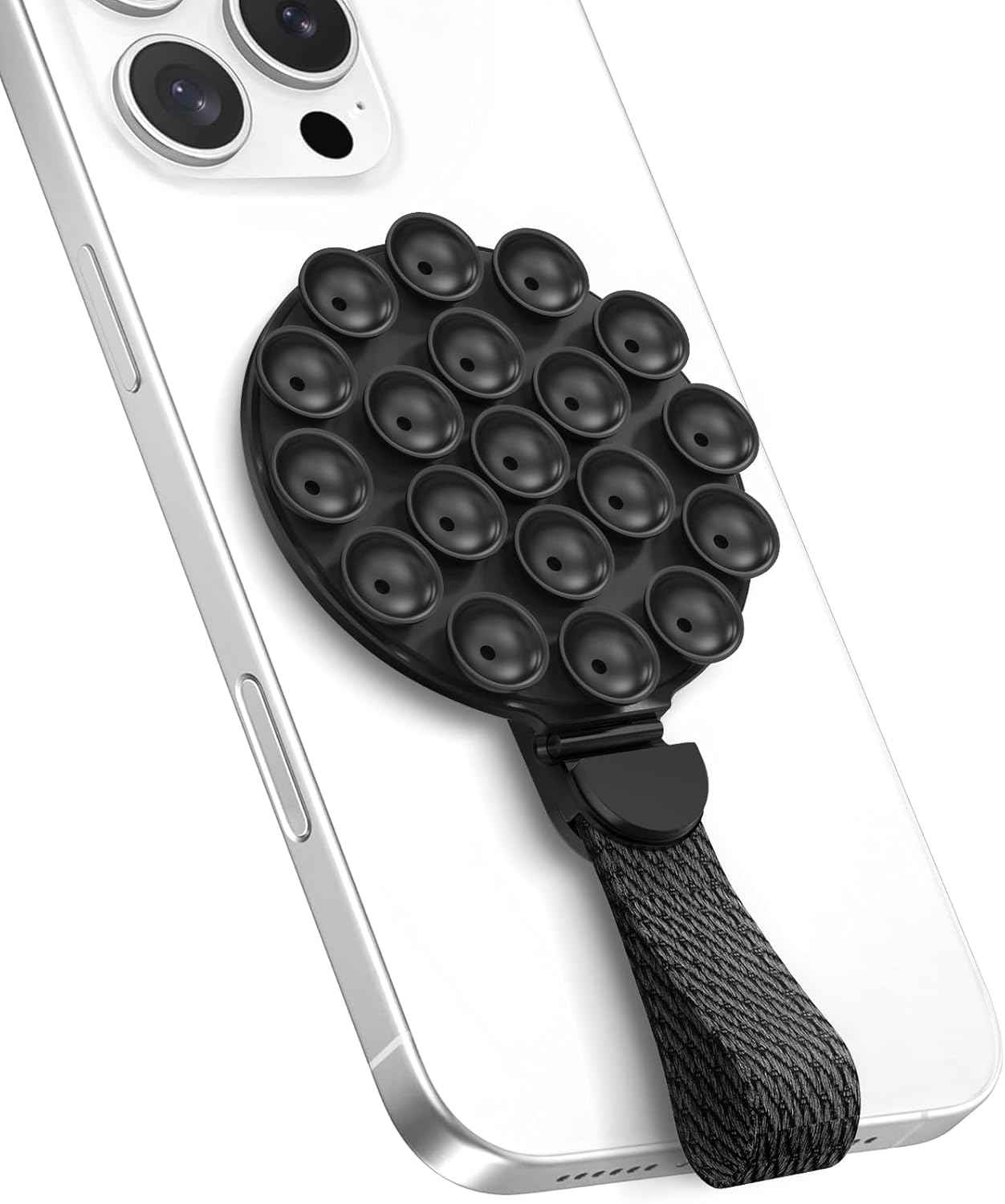 MagSuction Grip Magnetic Phone Grip Holder for MagSafe, Silicone Suction Phone Mount, Adjustable Kickstand with Finger Loop, Compatible with iPhone 16/15/14/13/12 Series (Black)