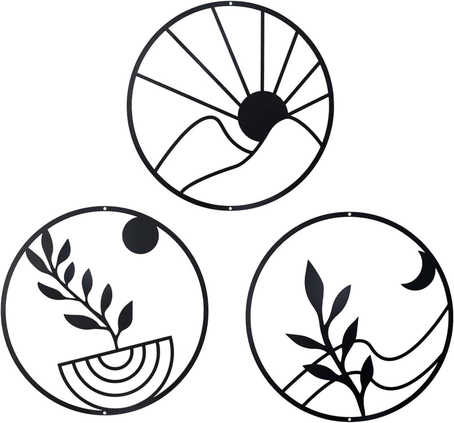 OYEFLY 3 PCS Boho Black Metal Wall Decor,Black Boho Metal Wall Art