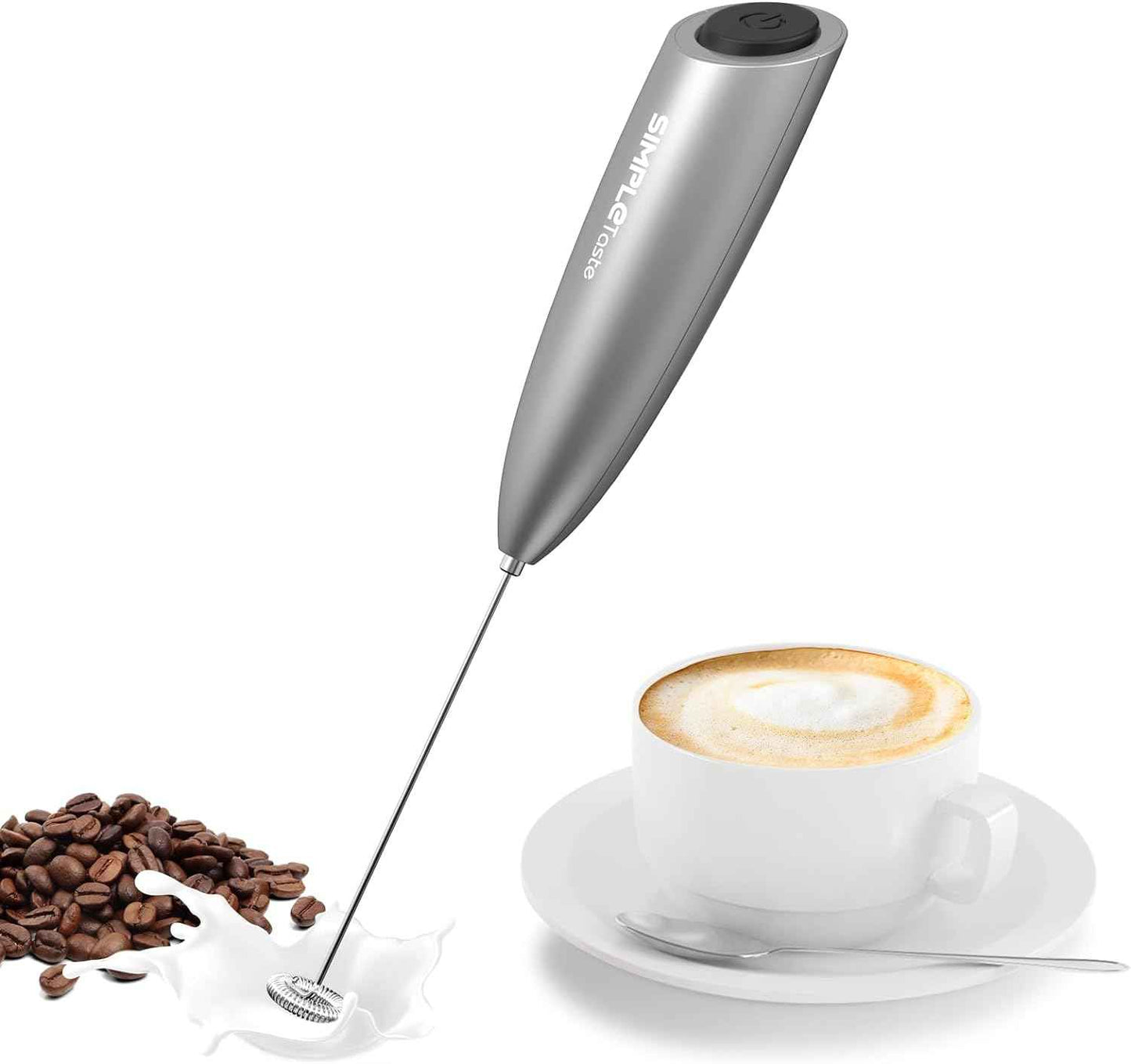 SIMPLETaste Milk Frother Handheld Battery Operated Electric Foam Maker, Drink Mixer with Stainless Steel Whisk and Stand for Cappuccino, Bulletproof Coffee, Latte