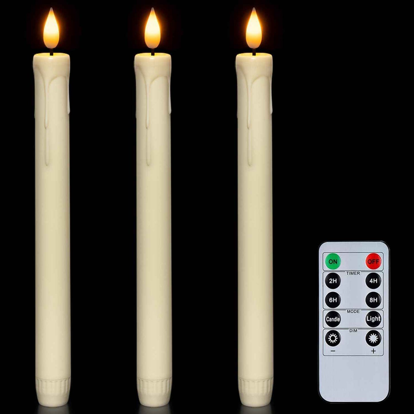 Homemory 6 Pcs Flameless Taper Candles with Remote, Timer, Dimmer, Ivory Battery Operated CandleSticks with Flickering Light, Plastic Led Window Candles, 9.6 Inches for Halloween Christmas Decoration