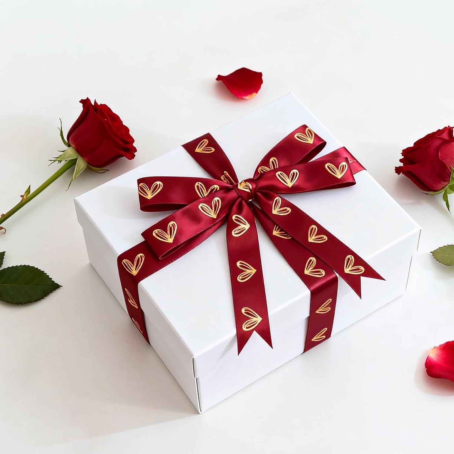 KINGLAKE Valentine's Day Ribbon Red - 1/2'' x 20 Yds Red Heart Satin Ribbon for Gift Wrapping Valentine Ribbons with Gold Heart for Crafts Flower Bouquet Party Home Decorations