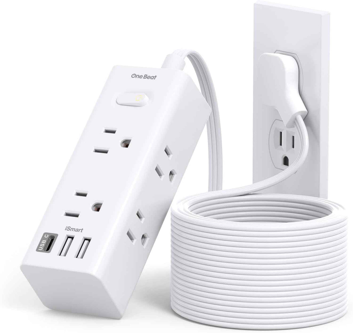 One Beat 10Ft Extension Cord with Multiple Outlets,Flat Plug Power Strip Surge Protector with 10 Ft Long Cord,6 Outlet 4 USB Ports (2USB C),Multi Outlet Wall Plug for Travel,College,Dorm Essentials