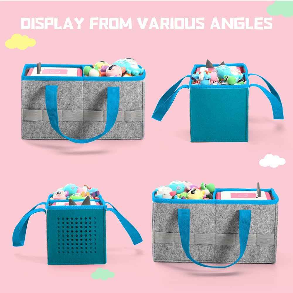 Carrying Case for Toniebox Starter Set and Tonies Figurines, Travel Felt Cloth Musical Toy Folding Bag for Toniebox 2 & Accessories (Blue)