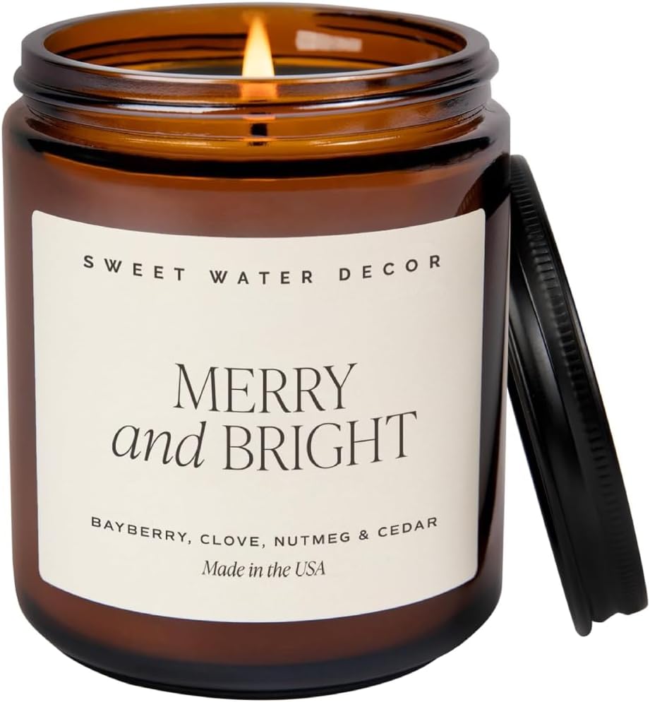 Sweet Water Decor Warm and Cozy Soy Candle - Orange Peel, Cinnamon, Ginger and Clove Scented Candles for Home - 9oz Amber Jar + Black Lid, 40+ Hour Burn Time, Made in The USA