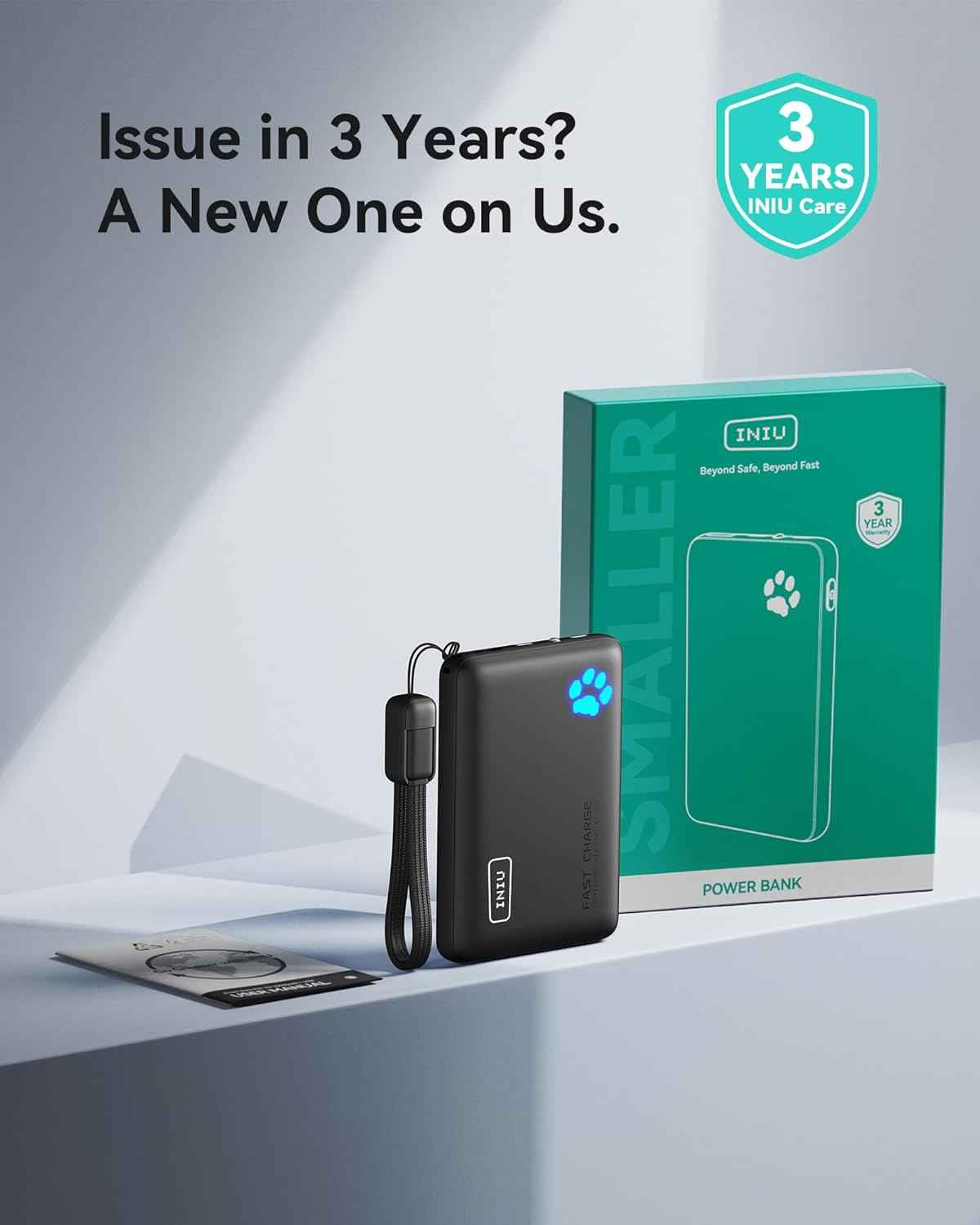 INIU Portable Charger, Ultra Slim 45W Fast Charging with Attached USB C Cable, Flight-Safe 10000mAh PD Power Bank Battery Pack, Travel Essential Phone Powerbank for iPhone 17 16 Samsung S25 Google etc