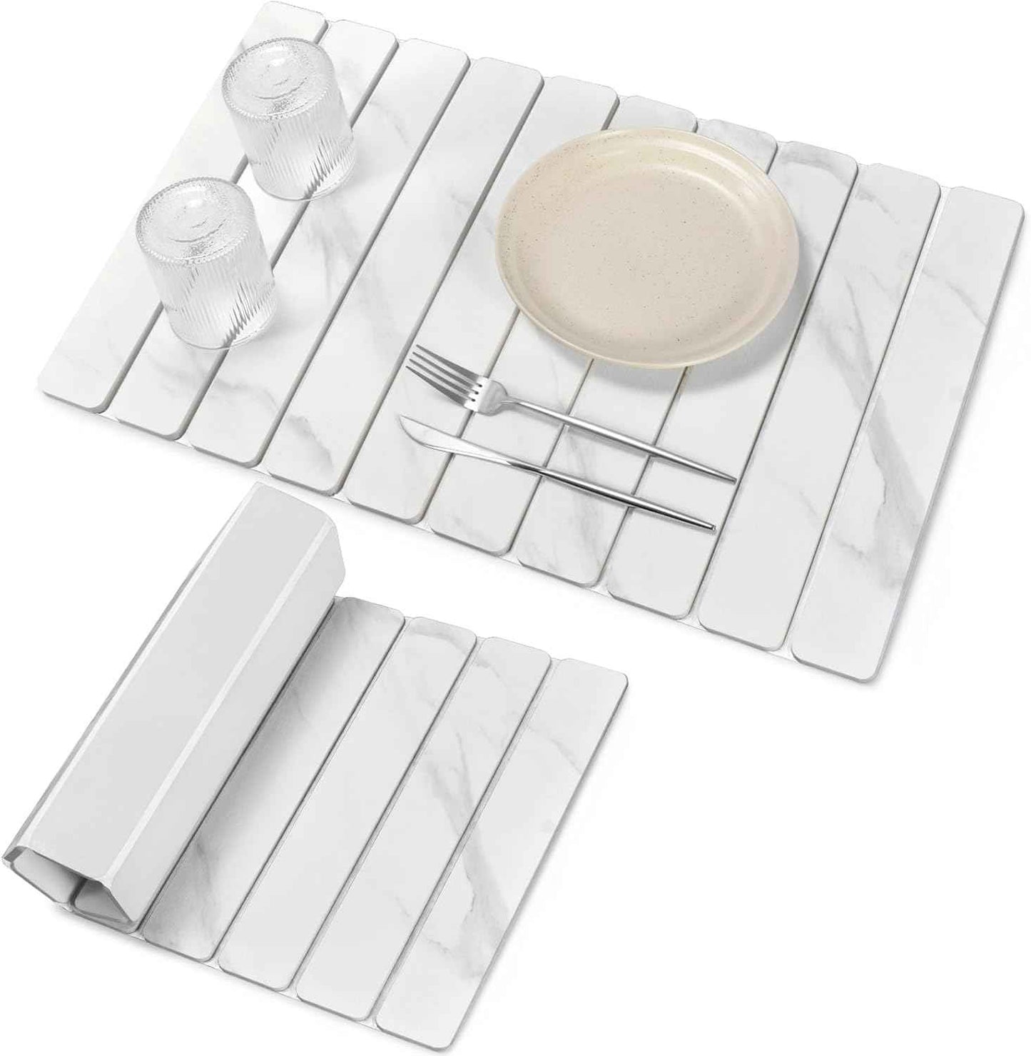 Large Stone Dish Drying Mat for Kitchen Counter, 24"(L)×16"(W), Collapsible Quick Drying Dish Mats, Ultra Absorbent Diatomaceous Earth Mats for Dishes Bottles Cups, Match Any Countertop