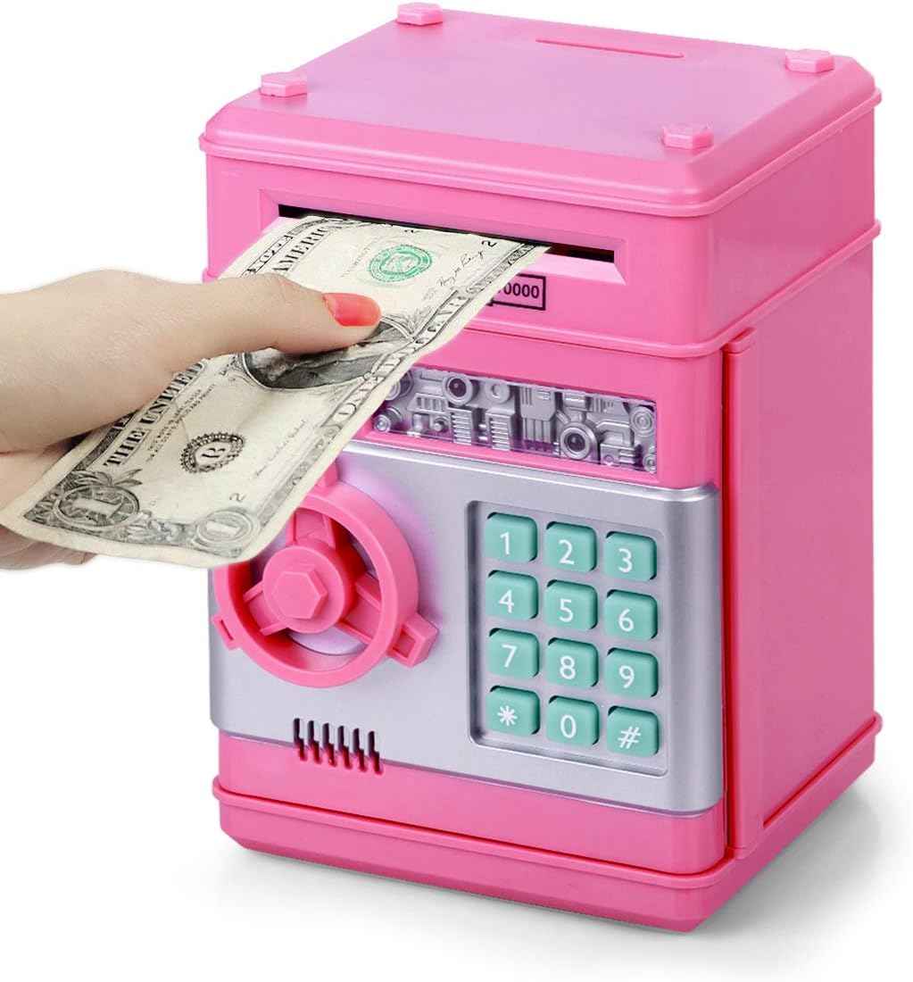 Refasy Piggy Bank Cash Coin Can ATM Bank Electronic Coin Money Bank for Kids Age 3-12, Money Savings Box Mini ATM Coin Bank Toys Gifts for 3 4 5 6 7 8 9 10 11 12 Year Old Boys Girls