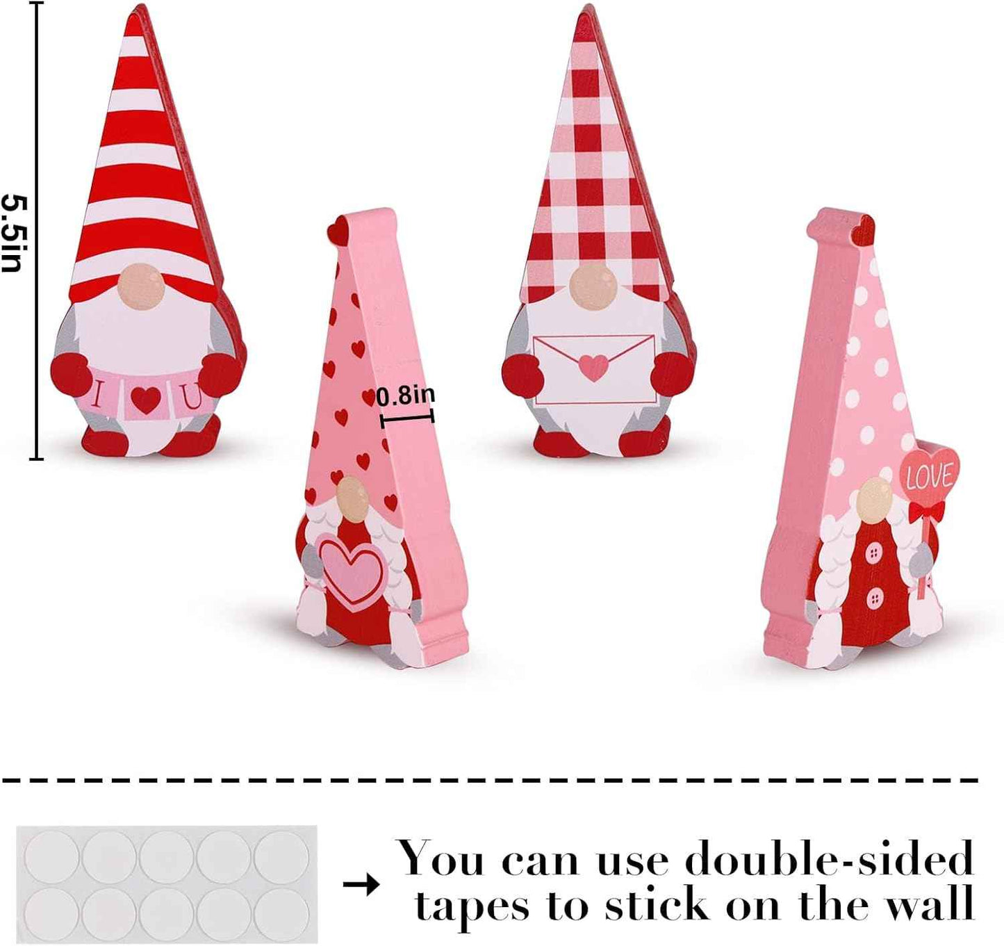 Valentines Day Decor Gnome Table Decorations Sign, 4 Pcs Galentines Day Red and Pink Wooden Tiered Tray Decor, Classic Valentines Day Decorations for The Home Table Decor Valentines Day Gifts