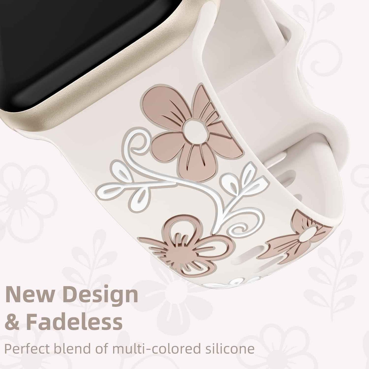 Witzon Floral Band Compatible with Apple Watch Bands For Women 40mm 41mm 38mm 42mm 44mm 45mm 46mm 49mm, Engraved Cute Flower Silicone Dressy Strap for iWatch Series 11 10 9 8 7 6 5 4 3 2 SE Ultra