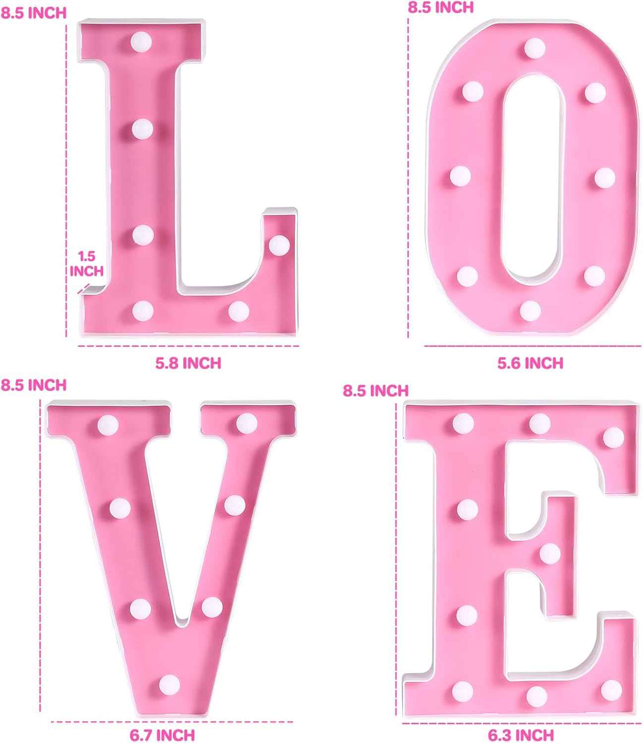 Valentines Day Decorations -4 LED Marquee Light Up Letters "LOVE" for Home Valentines Shelf Mantel Fireplace Tabletop Wedding Party Decorations