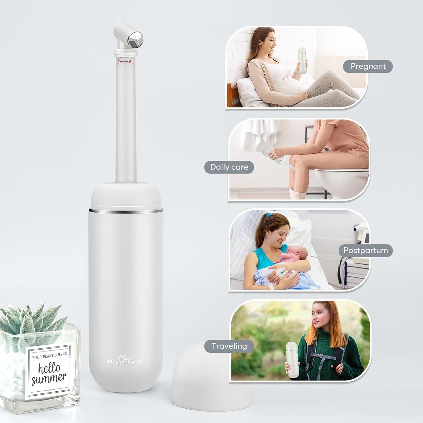 Easy@Home Portable Bidet for Travel: Handheld Sprayer Kit - Personal Hygiene Peri Bottle for Women & Men | Perineal & Postpartum Care Essentials | 380mL (12.8 oz) Large Capacity Bottle | EPB-01 Grey