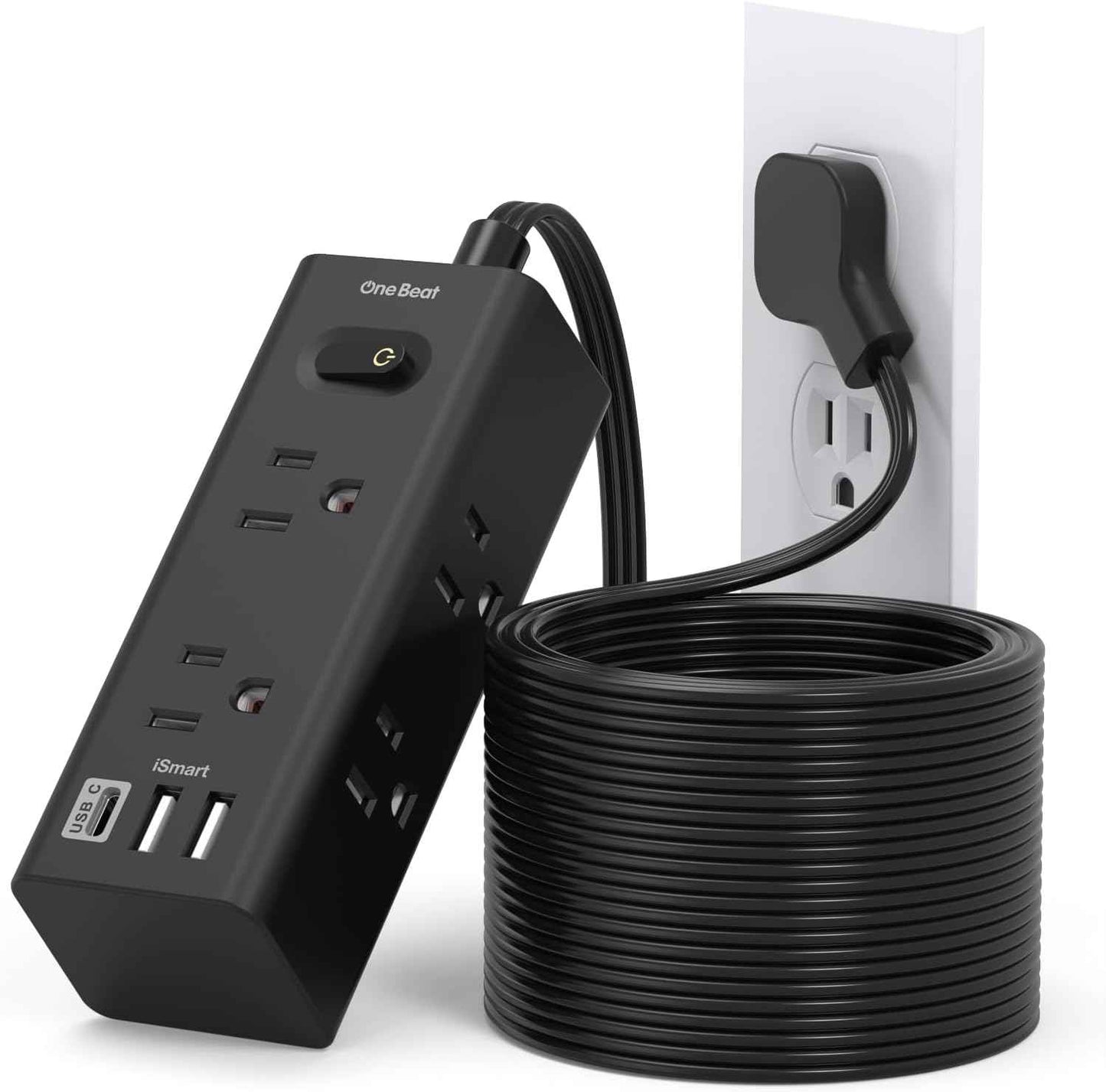 One Beat 10Ft Extension Cord with Multiple Outlets,Flat Plug Power Strip Surge Protector with 10 Ft Long Cord,6 Outlet 4 USB Ports (2USB C),Multi Outlet Wall Plug for Travel,College,Dorm Essentials