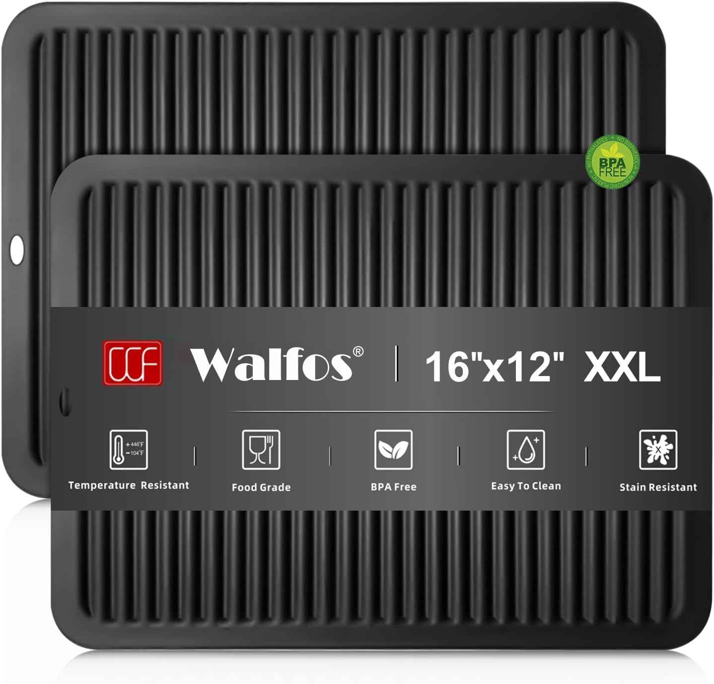 Walfos Silicone Trivet Mats - 4 Heat Resistant Pot Holders, Multipurpose Non-Slip Hot Pads for Kitchen Potholders, Hot Dishers, Jar Opener, Spoon Holder, Food Grade Silicone & BPA Free (Black)