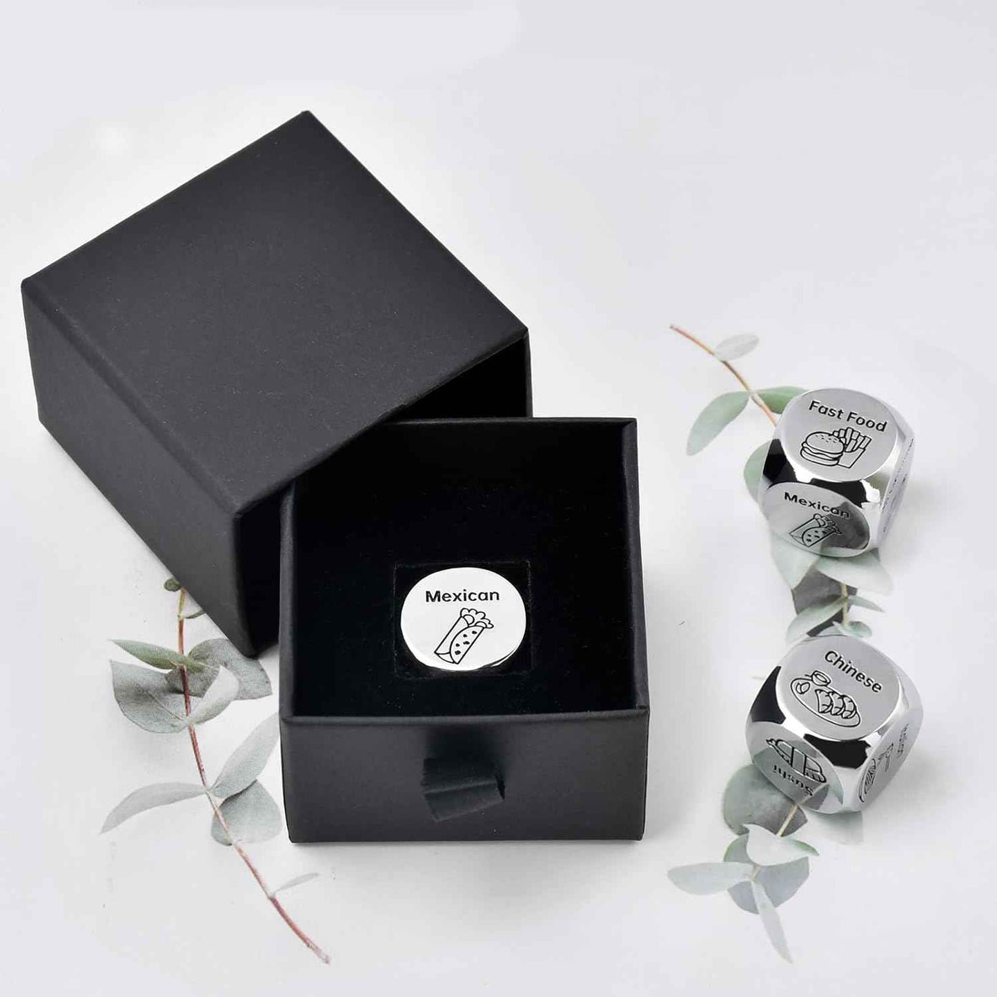 Valentines Day Gifts for Him Her: Steel Food Decision Dice Funny Gifts for Men Women Couple Girlfriend Boyfriend Husband Wife Anniversary Birthday Wedding Fathers Day Christmas Stocking Stuffers