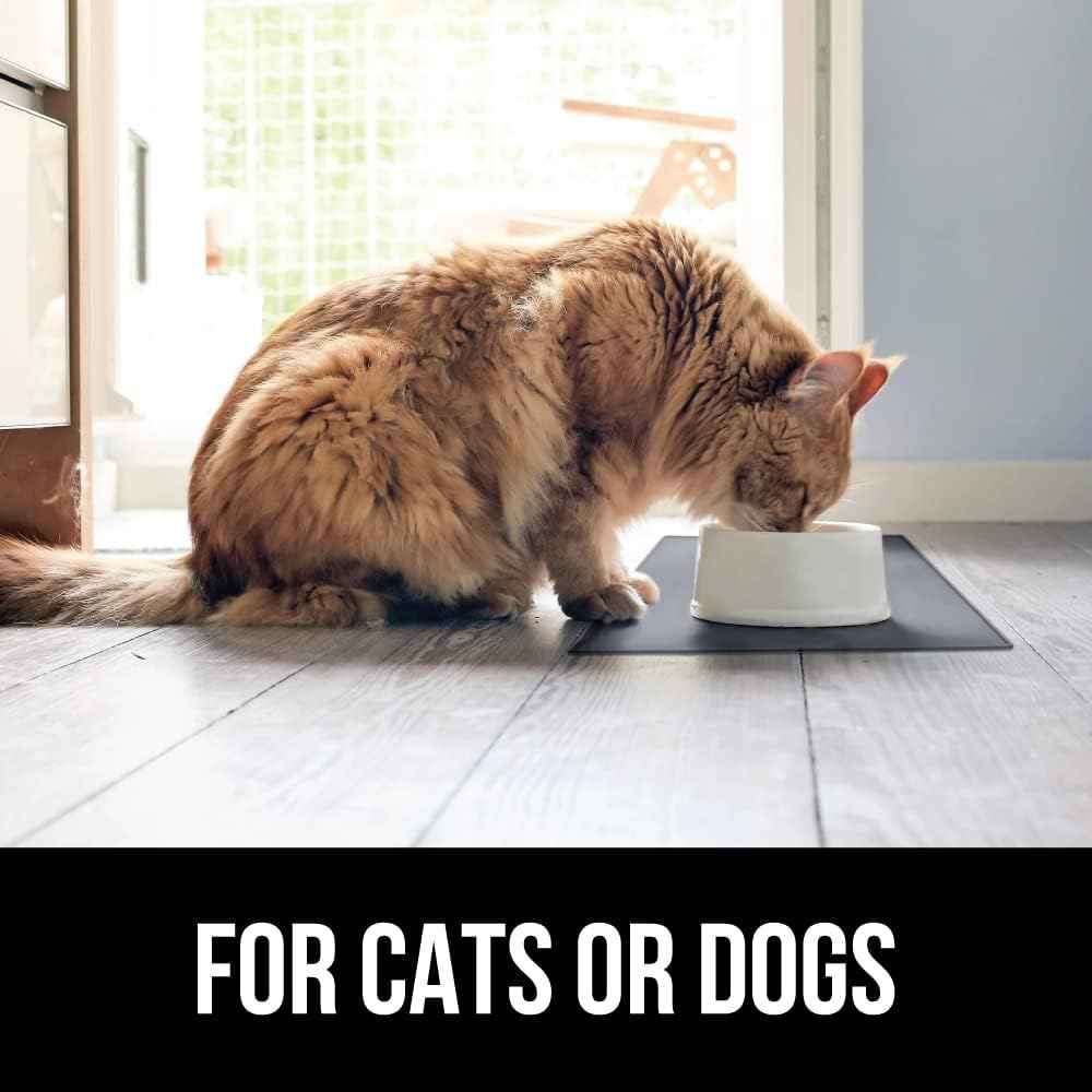 GORILLA GRIP 100% Waterproof Raised Edge BPA Free Silicone Pet Feeding Mat, Dog Cat Food Mats Contain Spills Protects Floors, Placemats for Cats and Dogs Water Bowl, Pets Accessories 18.5x11.5 Gray