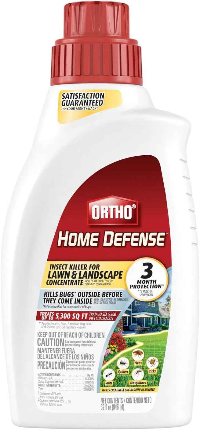 Ortho Home Defense Insect Killer for Lawn and Landscape Ready-To-Spray, Kills Ants, Ticks, Mosquitoes, Fleas & Spiders, Treats up to 5,300 sq. ft., 32 fl. oz.