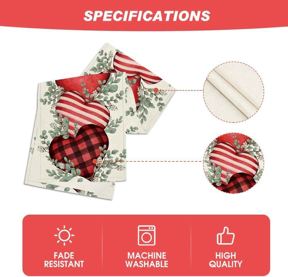 Artoid Mode Eucalyptus Hearts Valentine's Day Table Runner, Holiday Kitchen Dining Table Decoration for Home Party Indoor 13x72 Inch