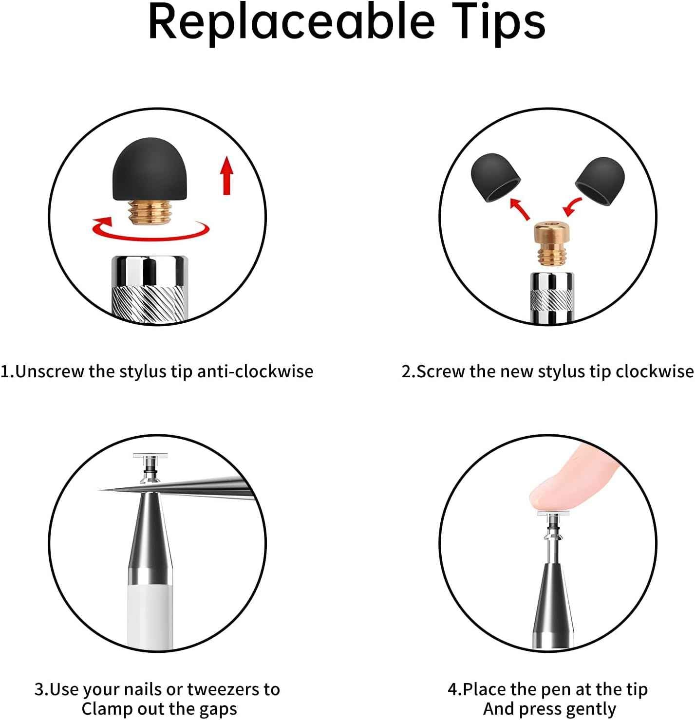 Bopomofo Stylus (5 Pcs), 2-in-1 Stylus Pen for Touch Screen, High Precision and Sensitivity, Suitable for iPhone/ipad/Android Tablets, Compatible with Touch Screens (Black/White/Blue/Rose Gold/Silver)