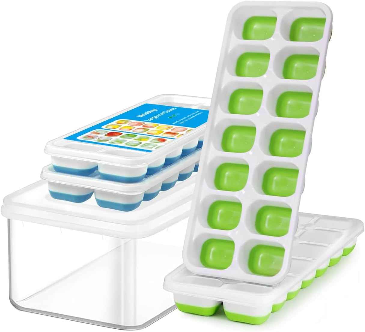 Ice Cube Trays for Freezer - 3 Pack 42 Cubes, Easy to Release Silicone Ice Trays with Spill-Resistant Lids, Reusable Ice Tray,Stackable and BPA-Free, Perfect for Cocktails, Drinks,and Ice Coffee