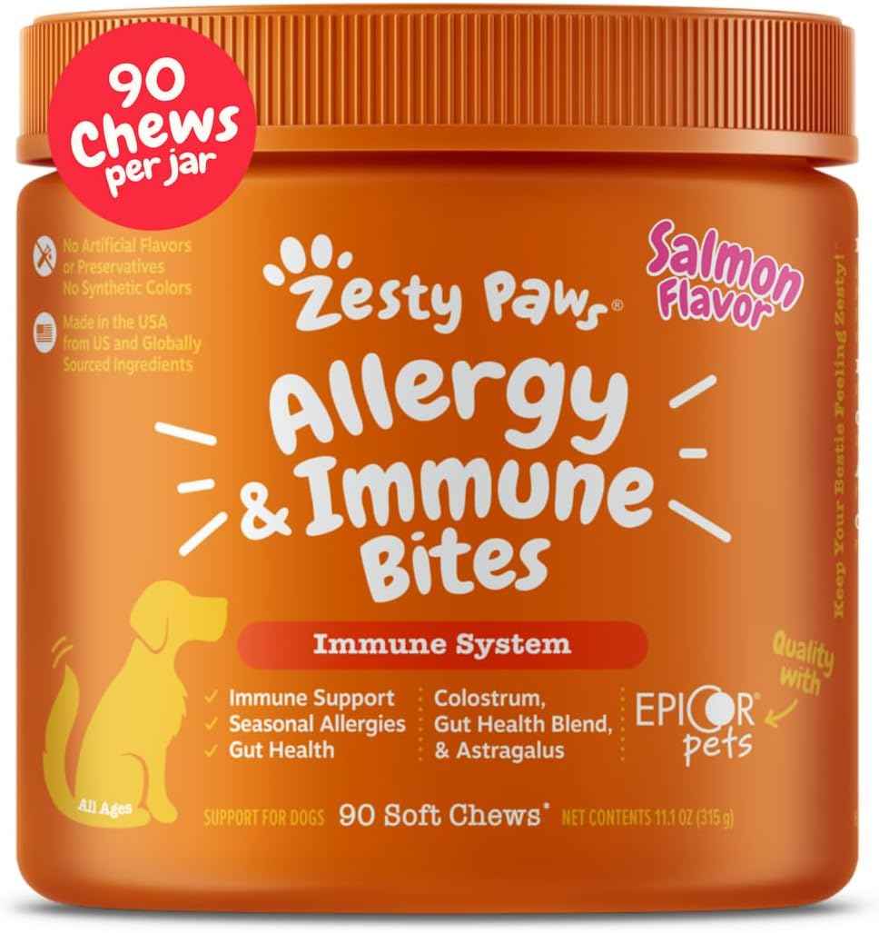 Zesty Paws Dog Allergy Relief- Dog Itching Skin Relief- Dog Probiotics for Itchy Skin and Itchy Ears- Dog Allergy Paw Relief- Dog Allergy Chews- Dog Itch Relief - Dog Skin Allergy Relief - Lamb - 90ct