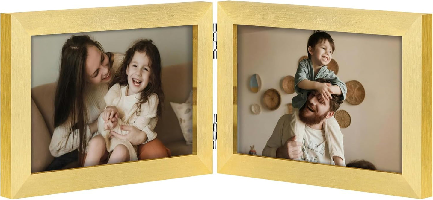 decorUhome Double 4x6 Picture Frame Vertical, Engineered Wood Bifold Photo Frame with Plexiglass for Tabletop Display, 4x6, Black