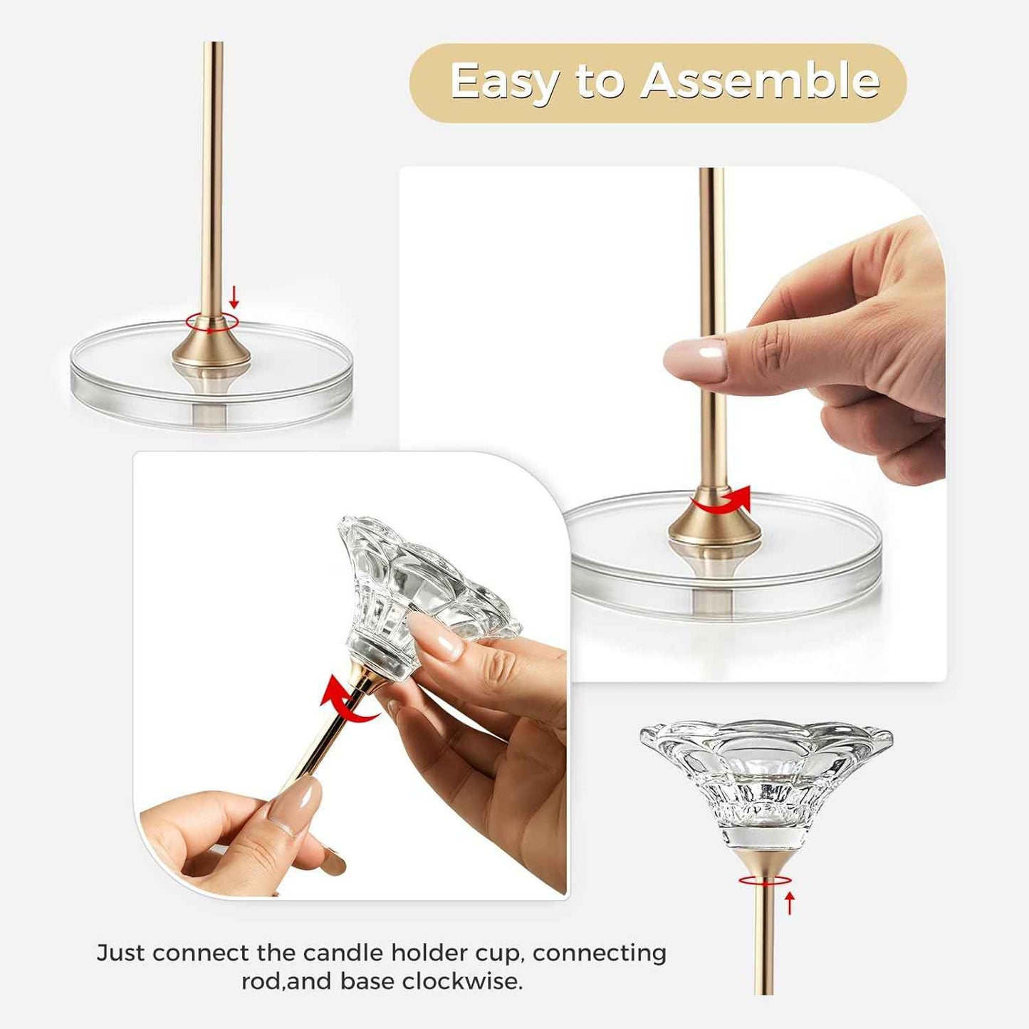 Candlestick Holders, Crystal 2 in 1 Taper and Pillar Candle Holders, Set of 3 Clear Glass Candle Holder, Decorative Candle Holder Candelabra for Home Decor, Wedding, Party, Anniversary