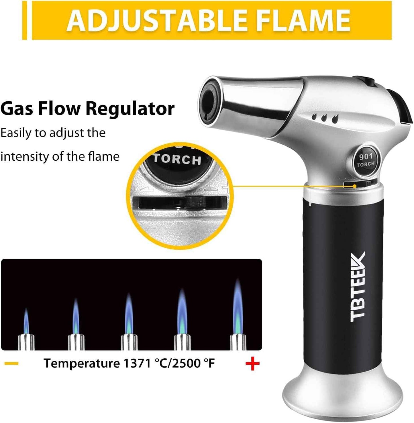 TBTEEK Butane Torch, Kitchen Torch Cooking Torch with Safety Lock & Adjustable Flame for Cooking, BBQ, Baking, Brulee, Creme, DIY Soldering(Butane Not Included)