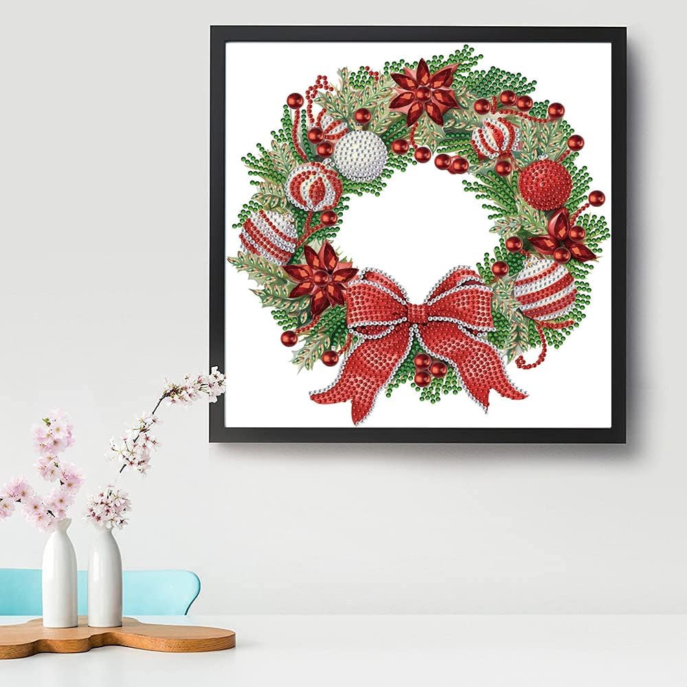 KTHOFCY 5D DIY Diamond Painting Kits for Adults Kids, Whitelotous Christmas Wre Full Drill Embroidery Cross Stitch Crystal Rhinestone Paintings Pictures Arts Wall Decor Painting Dots Kits 11.8X11.8 IN