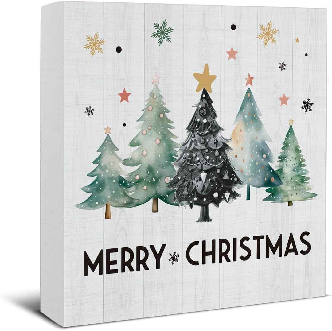 Christmas Bathroom Decorations - Funny Christmas Decor, He Sees You When You're Pooping Bathroom Wooden Sign, Home Decor for Desk Table Shelf 5 X 5 Inches