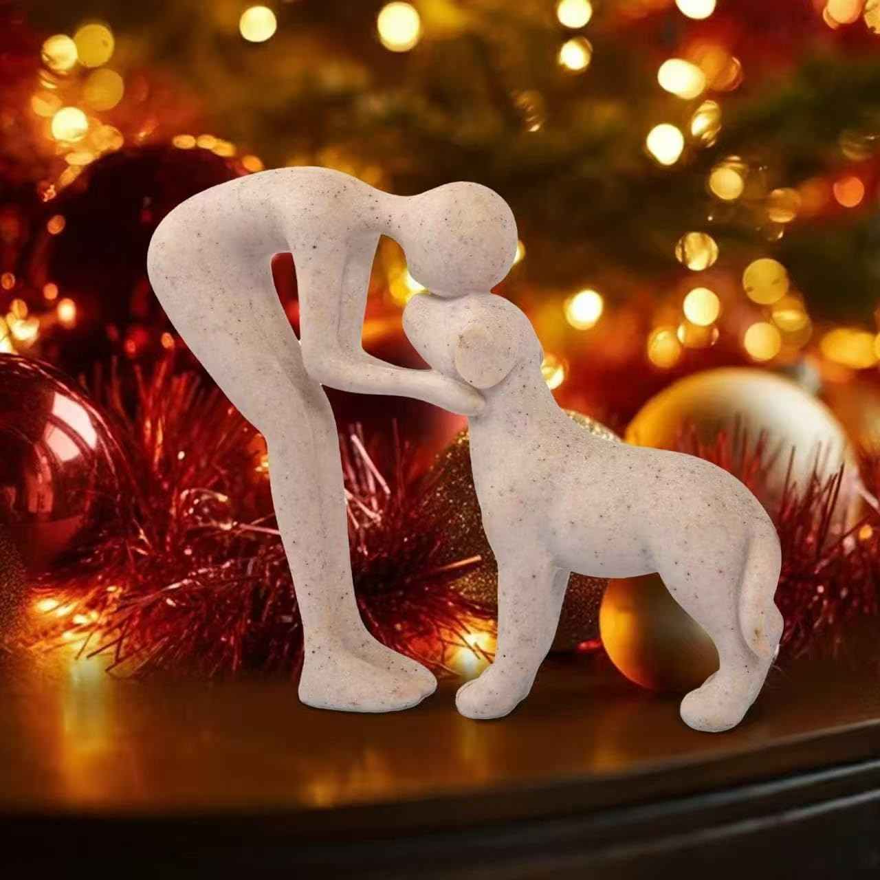 Dog Sculpture Home Decor Cute Man and Dog Statue Decoration for OfficeγLiving RoomγBedroomγHomeοΌ Memory Gifts for Pet Lovers (Sandstone)