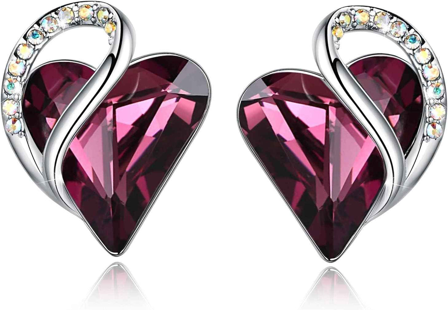 Leafael Infinity love Heart Birthstone Stud Earrings for Women, Valentine's Day Gifts for Mom, Wife, and Her, Silver Plated Birthday Jewelry