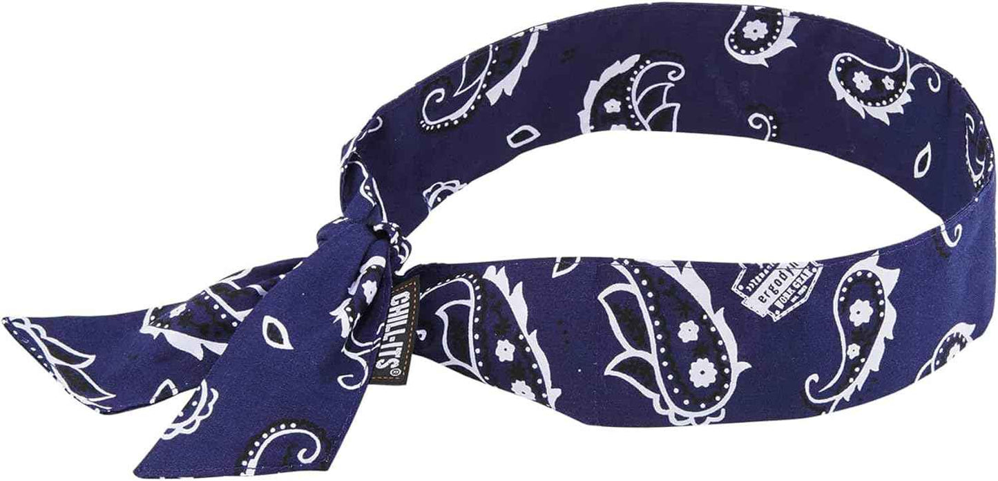 Ergodyne Chill Its 6700 Cooling Bandana, Evaporative Polymer Crystals for Cooling Relief, Tie for Adjustable Fit, Blue