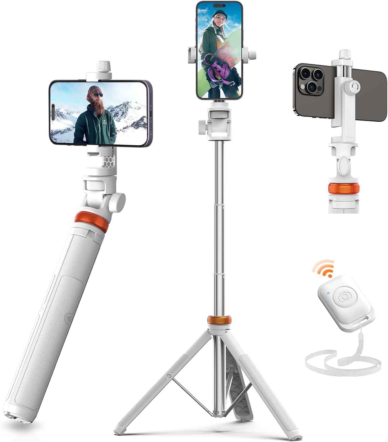 EUCOS 62" Phone Tripod, Tripod for iPhone & Selfie Stick with Remote, Extendable Cell Phone Stand & Ultimate Phone Holder, Solidest Phone Stand Compatible with iPhone/Android