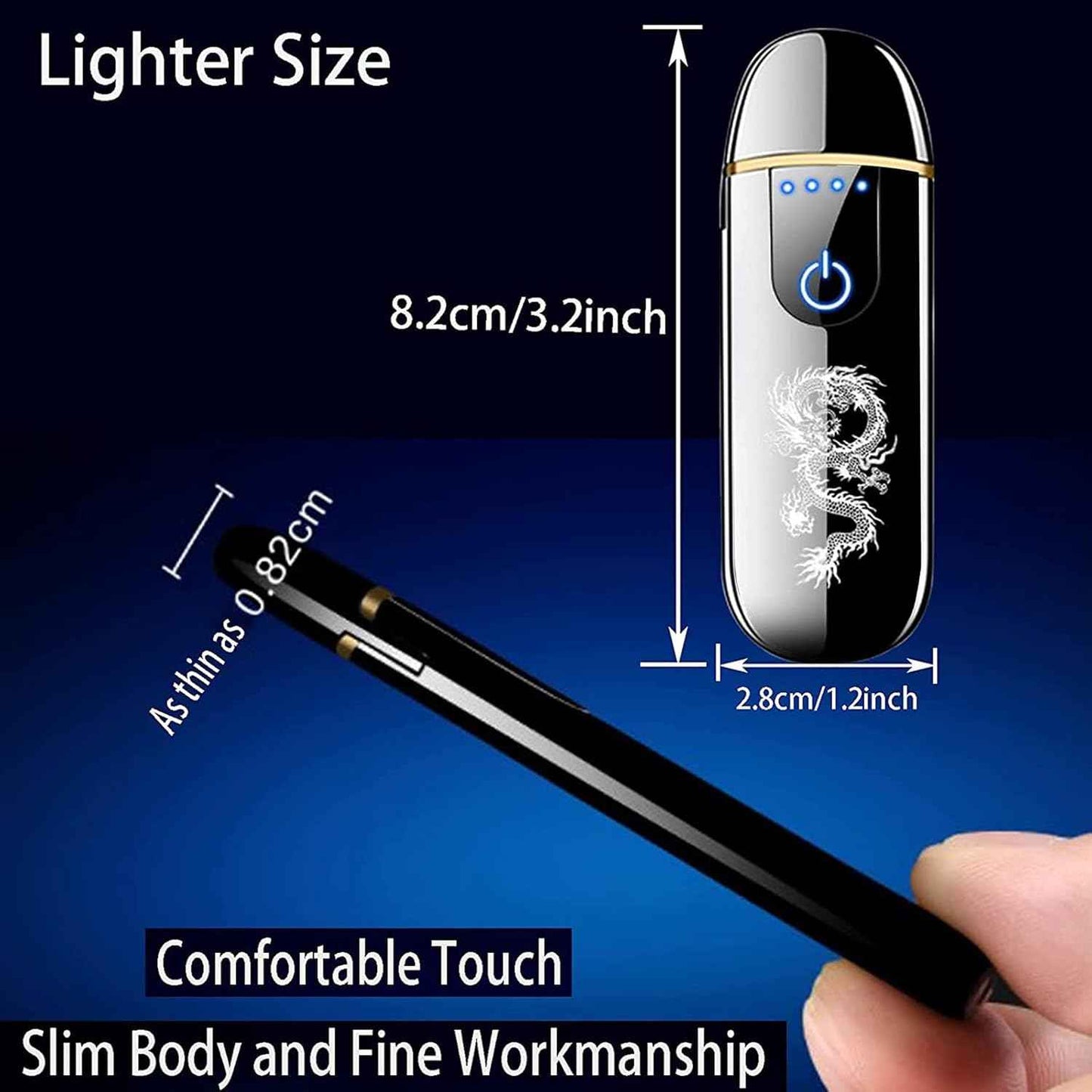 Dragon Smart USB Rechargeable Mini Electric Lighter - Touch Ignition, Windproof, Flameless Plasma Lighter with Battery Indicator