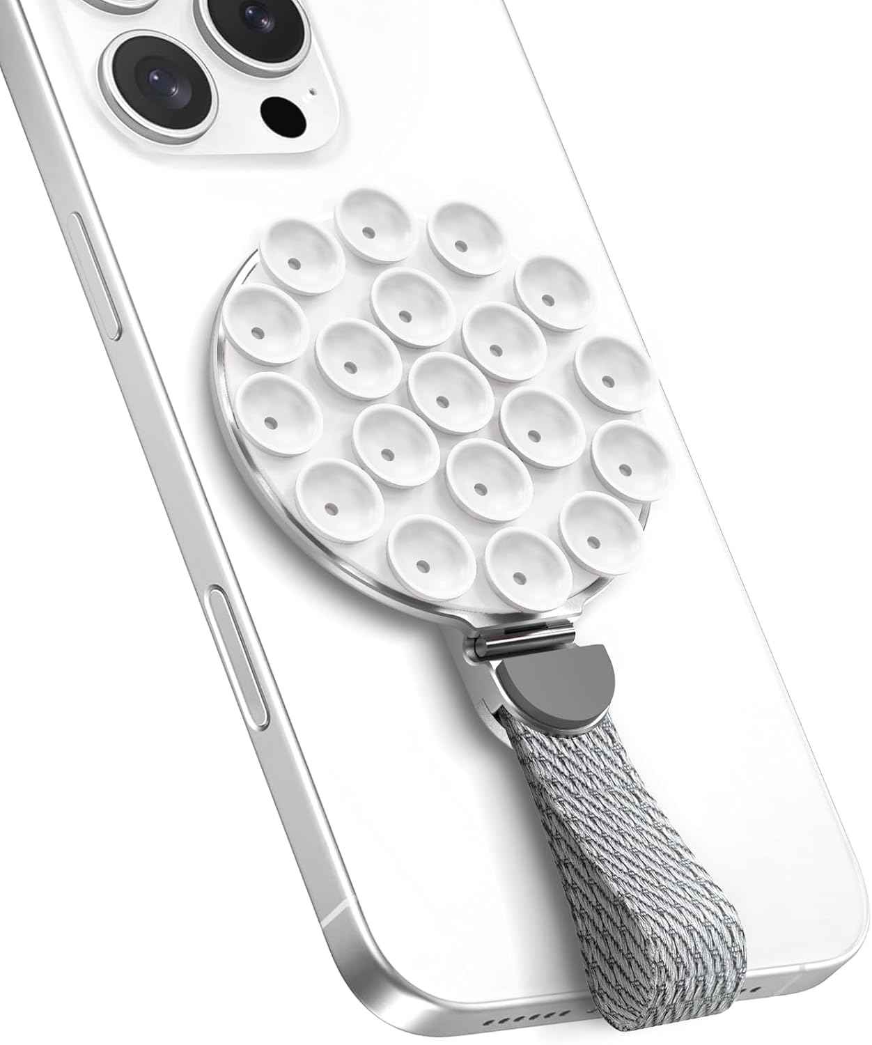 MagSuction Grip Magnetic Phone Grip Holder for MagSafe, Silicone Suction Phone Mount, Adjustable Kickstand with Finger Loop, Compatible with iPhone 16/15/14/13/12 Series (Black)