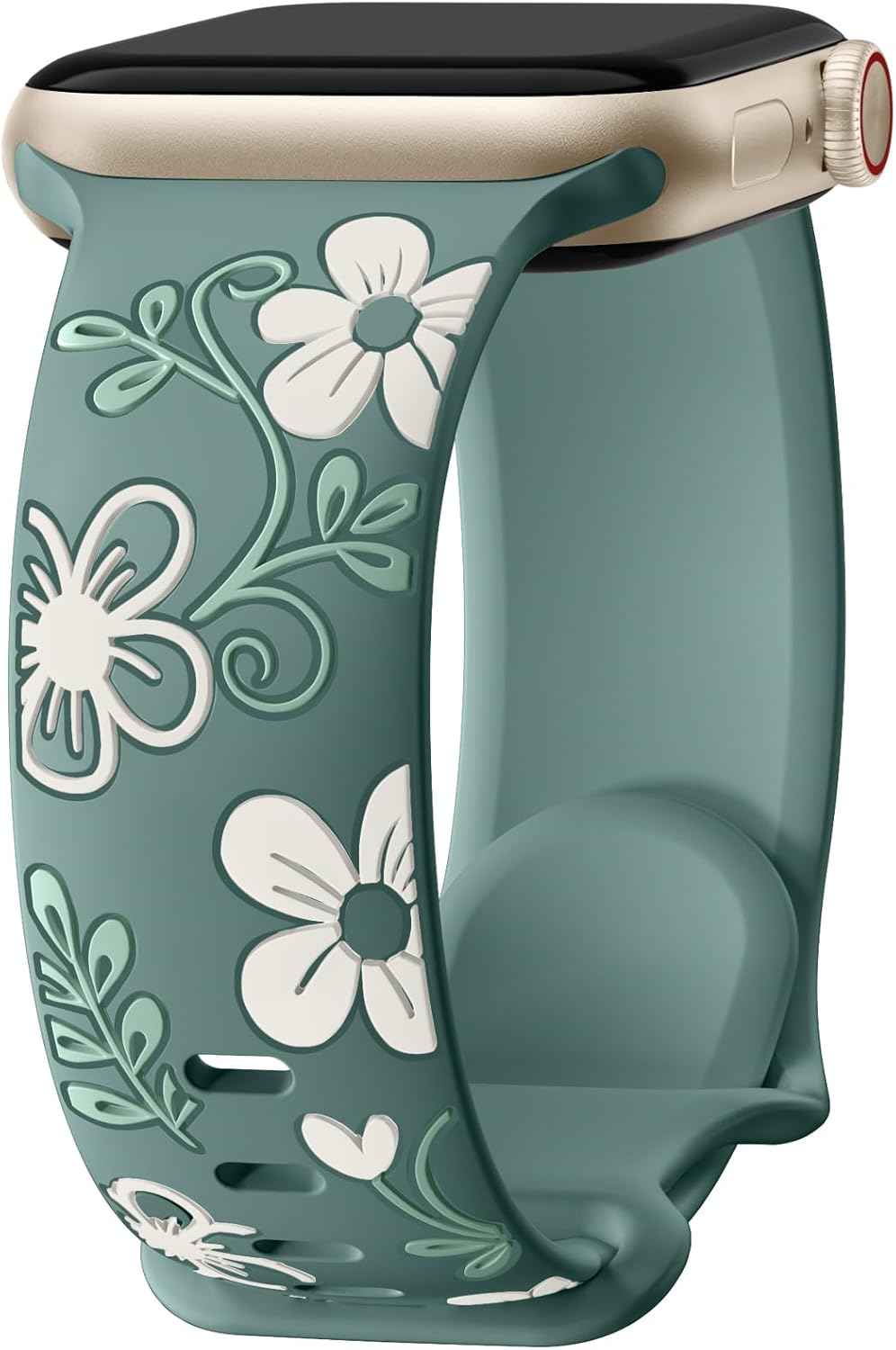 Witzon Floral Band Compatible with Apple Watch Bands For Women 40mm 41mm 38mm 42mm 44mm 45mm 46mm 49mm, Engraved Cute Flower Silicone Dressy Strap for iWatch Series 11 10 9 8 7 6 5 4 3 2 SE Ultra