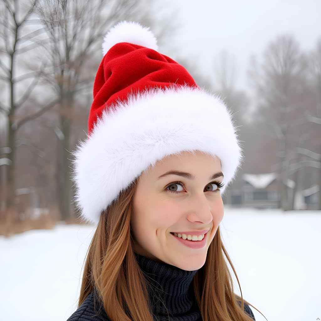 Christmas Hat, Santa Hats for Adults & Kids Red Velvet Comfort Extra Thicken Holiday Xmas Hat for New Year Festive Party