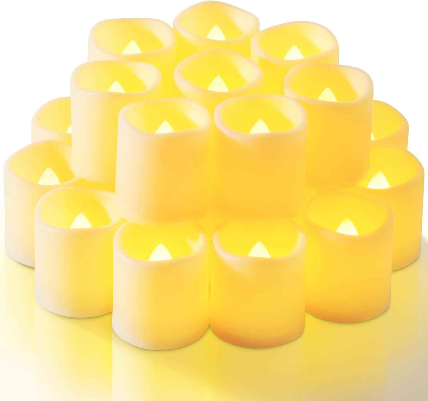 Homemory 24Pack Flickering Flameless Votive Candles,200+Hour Electric Fake Candles,Battery Operated LED Tealight for Wedding,Outdoor,Table,Halloween,Christmas Decor(Warm White,Battery Included)