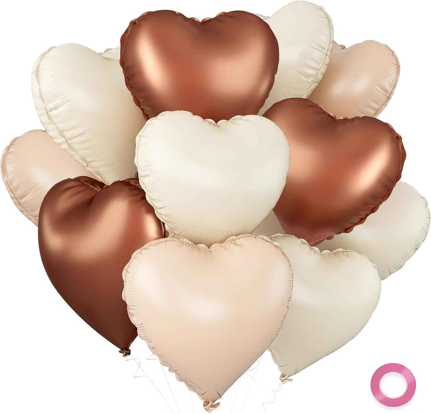 Brown Cream Heart Shape Foil Balloons -15PCS- for Valentine's Day Decorations, 'I Love You' Balloons, Romantic Decorations for Special Night (18inch)
