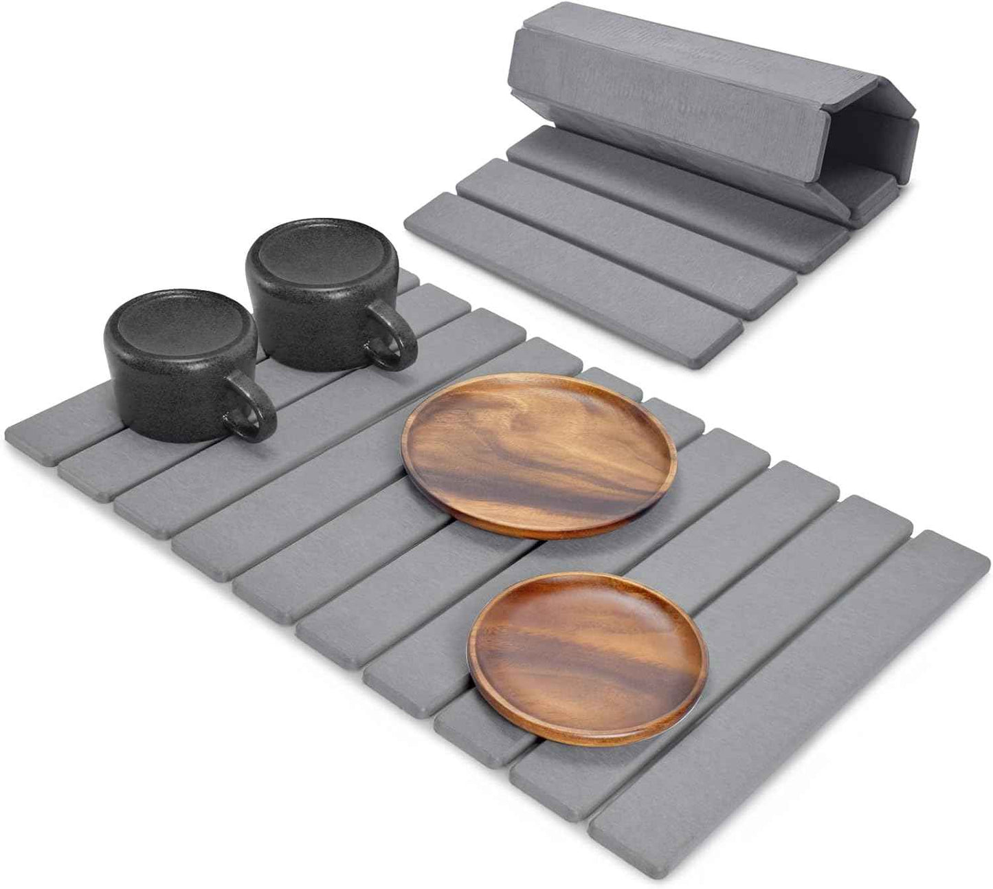 Large Stone Dish Drying Mat for Kitchen Counter, 24"(L)×16"(W), Collapsible Quick Drying Dish Mats, Ultra Absorbent Diatomaceous Earth Mats for Dishes Bottles Cups, Match Any Countertop