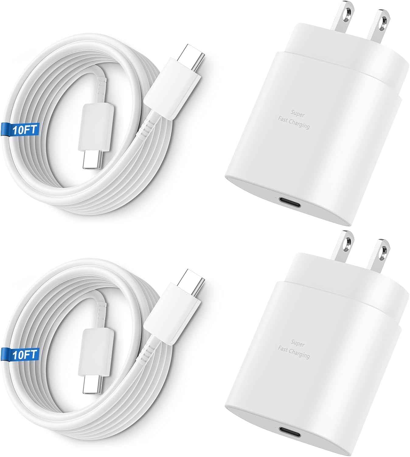 Super Fast Charger Type C, 25W USB C Wall Charger Fast Charging for Samsung Galaxy S25 Ultra/S25/S25+/S24+/S24 Ultra/S24/S24+/S23 Ultra/S22 Ultra/S21 with 10FT Long Android Type C Charger Cable 2Pack