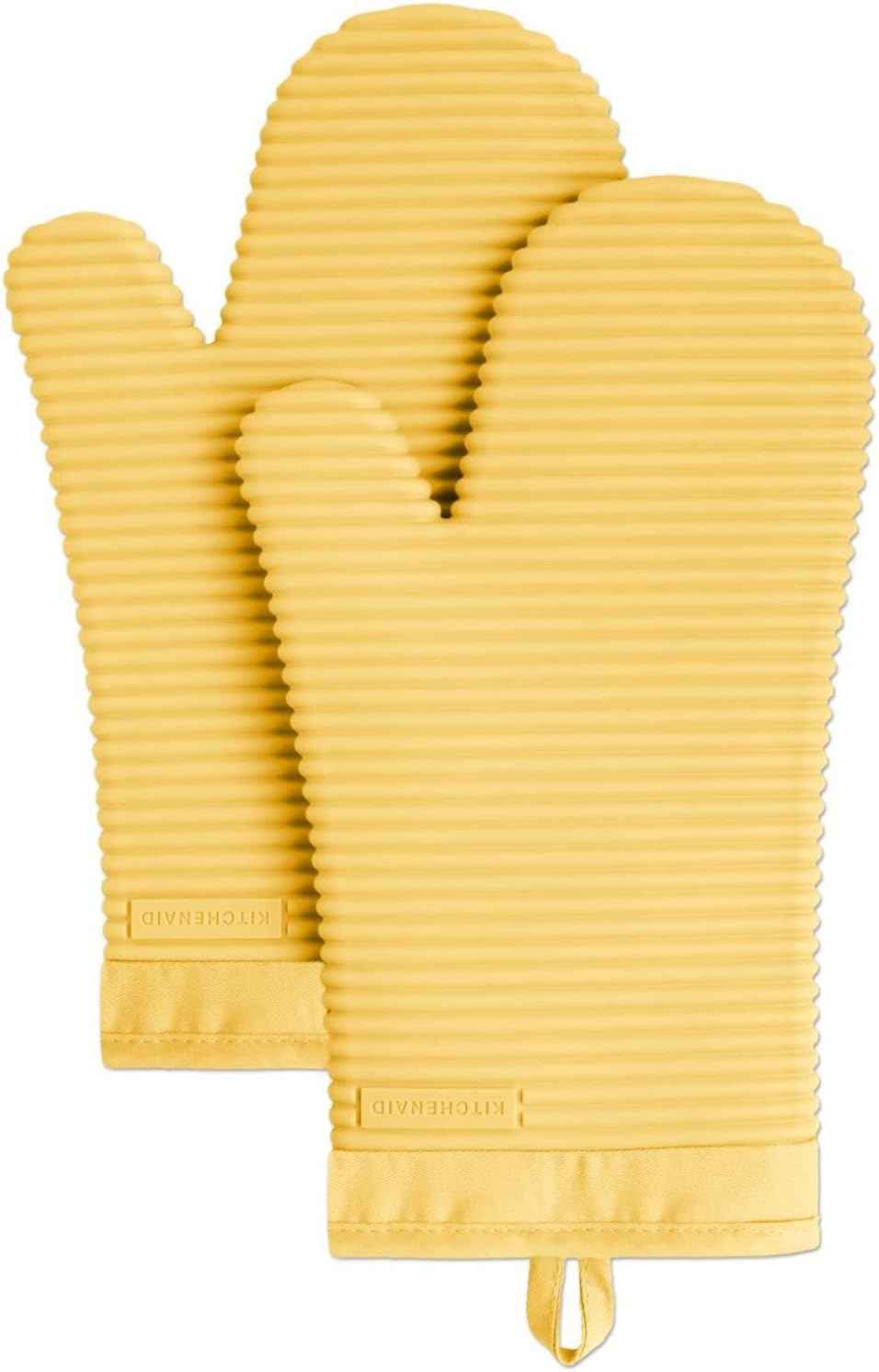 KITCHENAID Ribbed Soft Silicone Oven Mitt 2-Pack Set, 7.5"x13", Milkshake